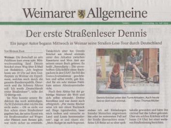 Thüringer Allgemeine, 23.7.2015: »Der erste Straßenleser Dennis«
