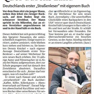 Die Rheinpfalz – Speyerer Rundschau, 23.9.2015: »Quer durchs Land«