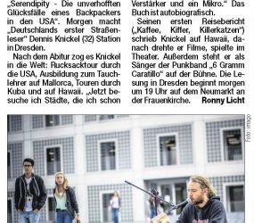 Dresdner Morgenpost, 19.5.2016: »Deutschlands 1. Straßenleser morgen auf dem Neumarkt«